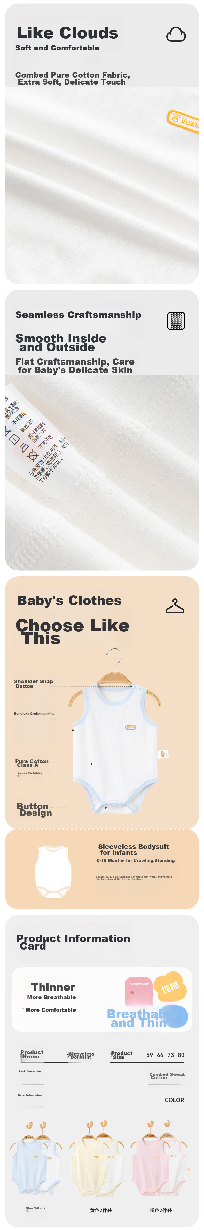Babyprints Baby Romper, 2 Pieces, Infant Sleeveless Bodysuit, Pure Cotton, Lightweight Summer Wear, Soft And Breathable Underwear, Yellow, Size 80 2