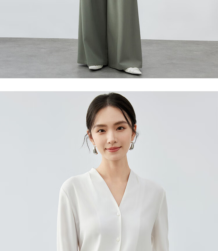 Sentubila Chiffon Blouse for Women, Spring And Autumn Elegant Office V-Neck Shirt, Slimming Loose Long-Sleeve Top, Off-White, M 13