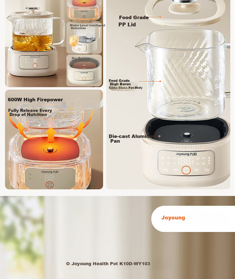 Joyoung Home Use 1L Small Capacity Health Pot, Multi-Purpose Electric Kettle for Hot And Cold Water, Metal Kettle without Glue, Constant Temperature Kettle, K10D-WY103 1