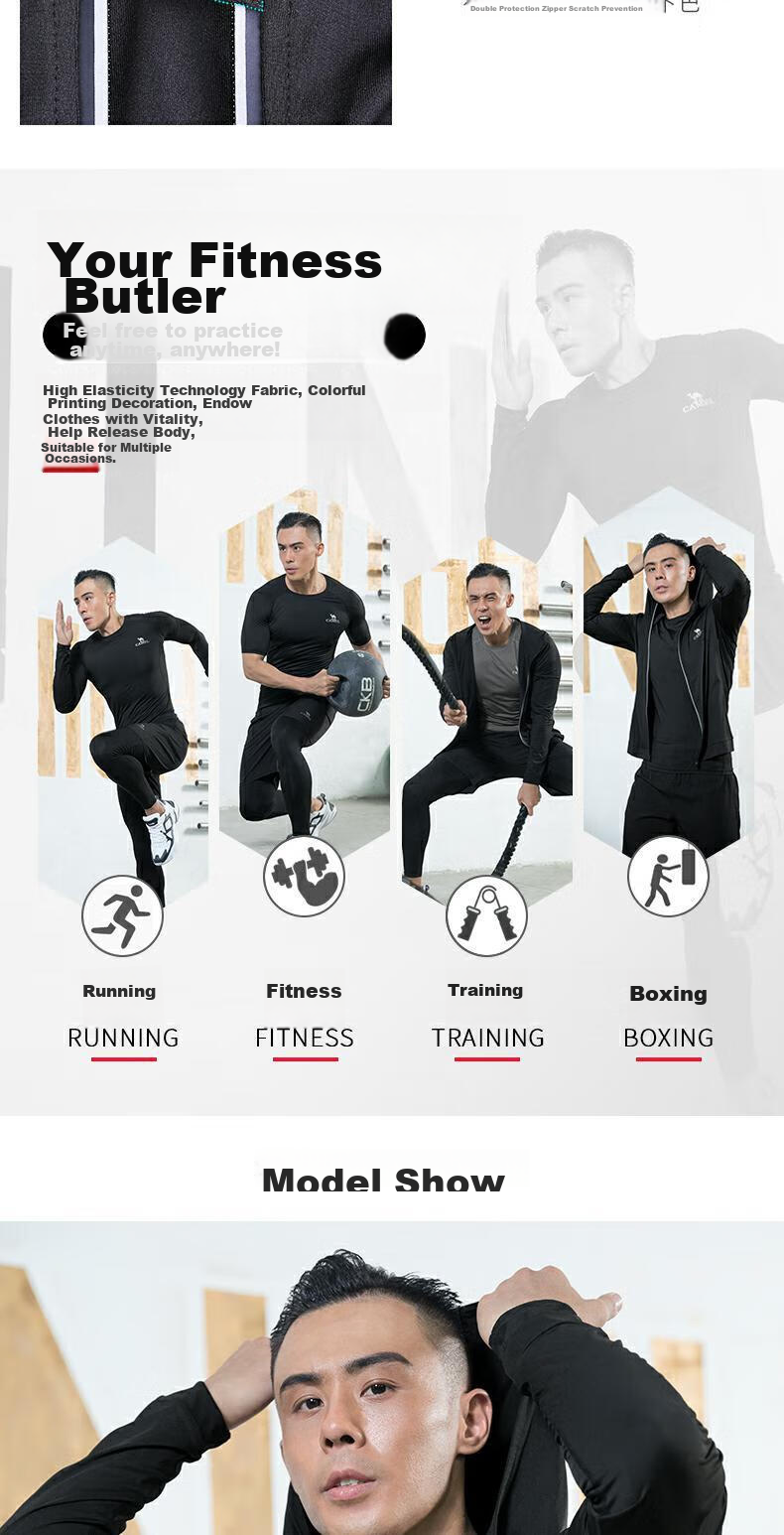CAMEL Men's Sports Set, Five-Piece Fitness Outfit, New Long-Sleeve And Long Pants, Quick-Dry Running Basketball Training Sportswear 7