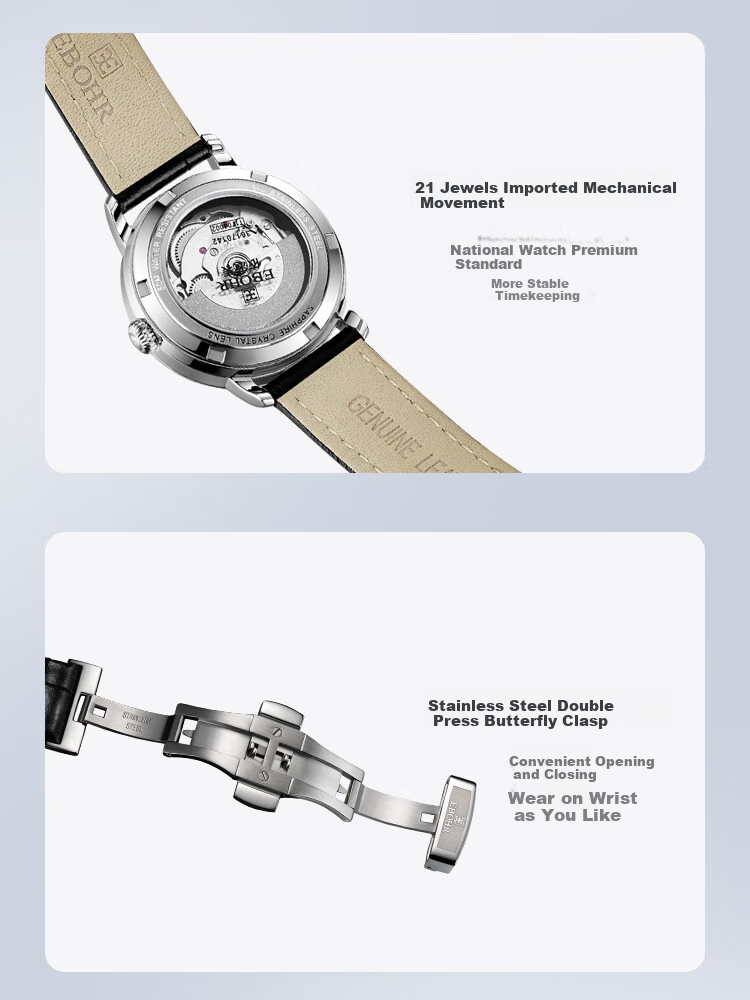 EBOHR Women's Master Series Casual White Leather Strap Mechanical Watch, Birthday And Holiday Gift, 36170142 11