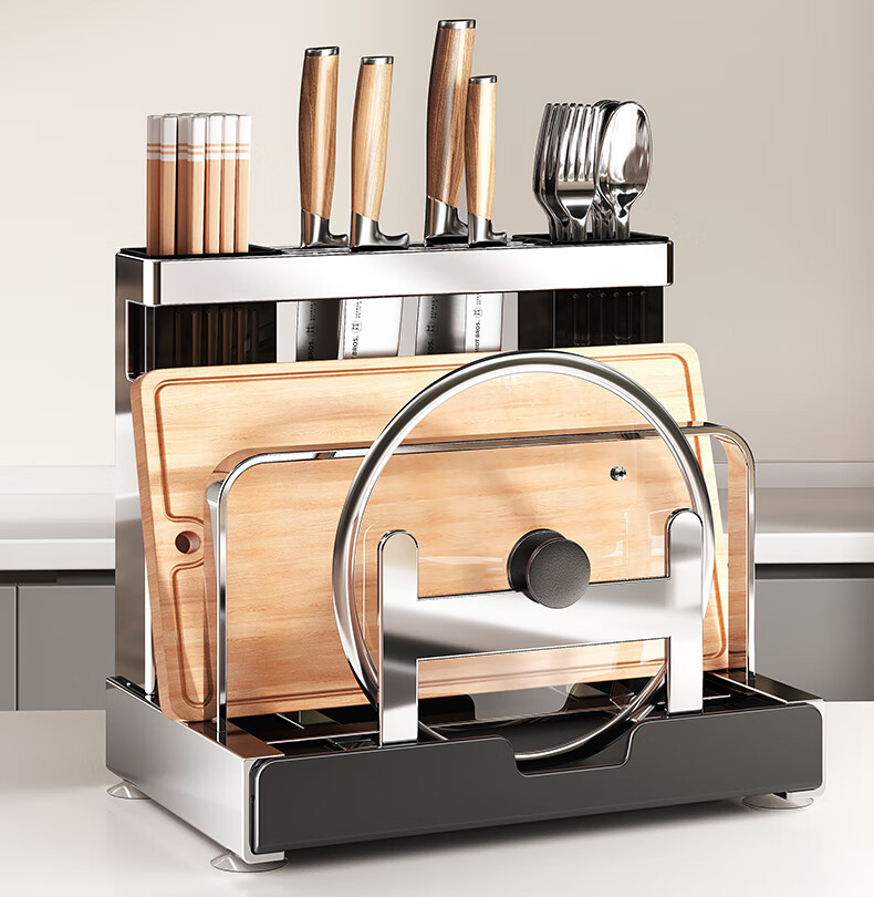 Meichu Kitchen Story 304 Stainless Steel Kitchen Storage Rack Knife Holder Knife Storage Rack Vegetable Knife Rack Knife and Spatula Storage Rack Chopsticks Holder Cutting Board Rack 6