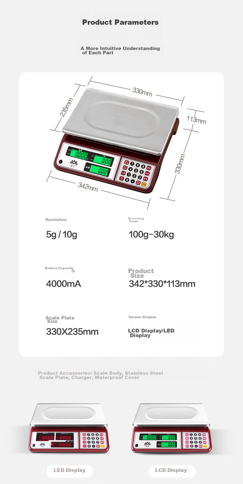 Xiangshan Electronic Scale for Commercial Use, Weighing Scale for Food And Vegetables, High-Precision Kitchen Scale, Platform Scale for Fruits And Vegetables, 30kg Capacity 12