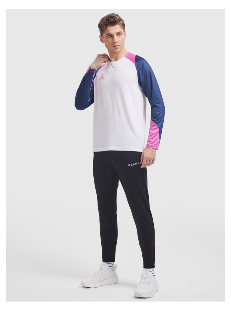 KELME Long-Sleeve Sports T-Shirt for Men, Fitness Soccer Training Top, Running Long Tee Round Neck Shirt, White, Size S 1