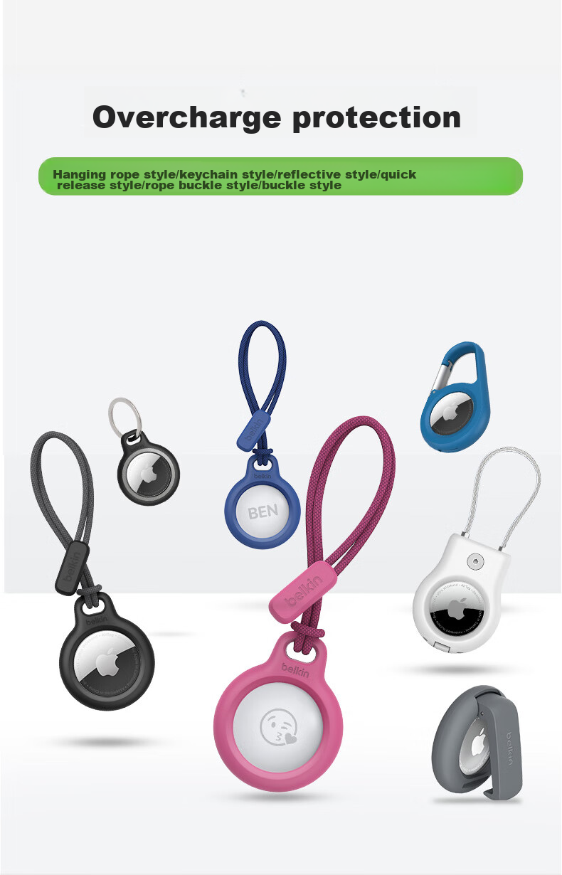 BELKIN AirTag/AirTag2 Keychain, Apple Anti-Loss Device Protector, Tracker Silicone Case with Reflective Outline Ring, MSC003 Black 2