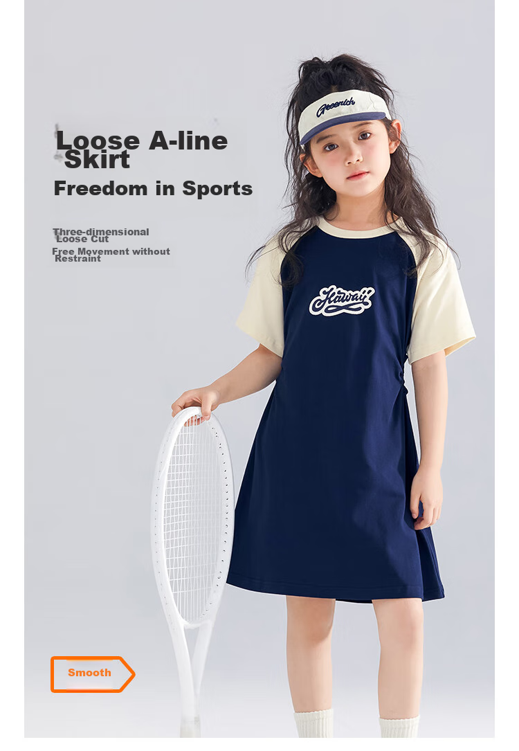 QQ DUCK Children's Clothing Girls' Short-Sleeve Dress Baseball Dress Youth Clothing Holiday Sports Dark Blue; 160 4
