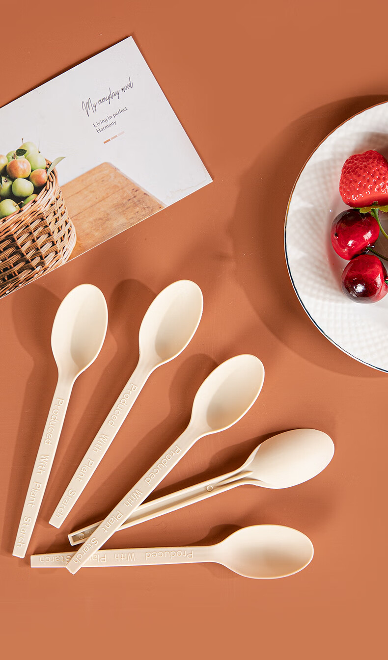 Yunlei Long-Handled Corn Starch-Based Biodegradable Soup Spoons, 50 Disposable Thick Spoons, Rice Spoons, Dessert Spoons 12