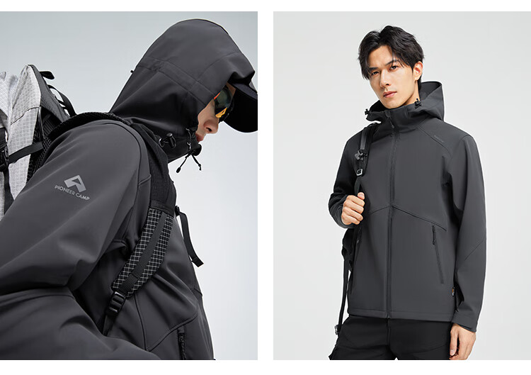 Pioneer Camp Sea Lion Soft Shell Jacket for Men, Spring And Autumn Outdoor Fleece-Lined Warm Windproof Waterproof Cordura Hiking Mountaineering Jacket 14