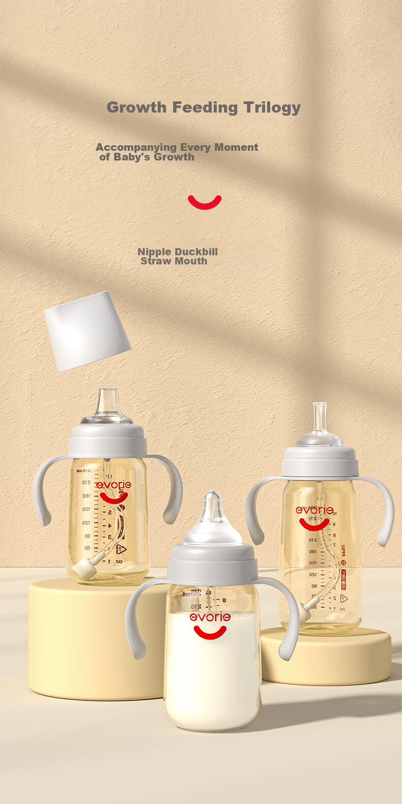 Evorie Straw Bottle for Ages 1-3, Baby PPSU Bottle for 12 Months And Above, 300ml Wide Mouth with Handle And Gravity Ball 2