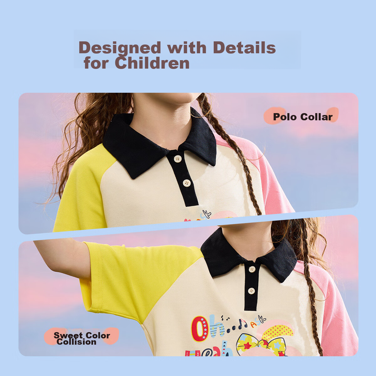 ASK JUNIOR Children's Thin Summer T-Shirt, Breathable Color-Block Sweet Casual Short-Sleeve Top for Girls, Beige 5