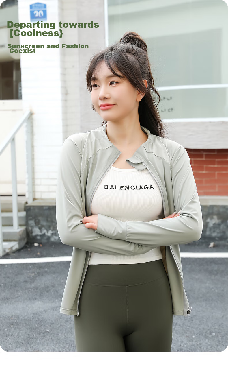 LangSha Ice Silk Sun Protection Clothing for Women, Summer 2024 Outdoor Sports Sun Protection Breathable Cool-Feeling Slim-Fit Cardigan Stand Collar Top Outerwear 7