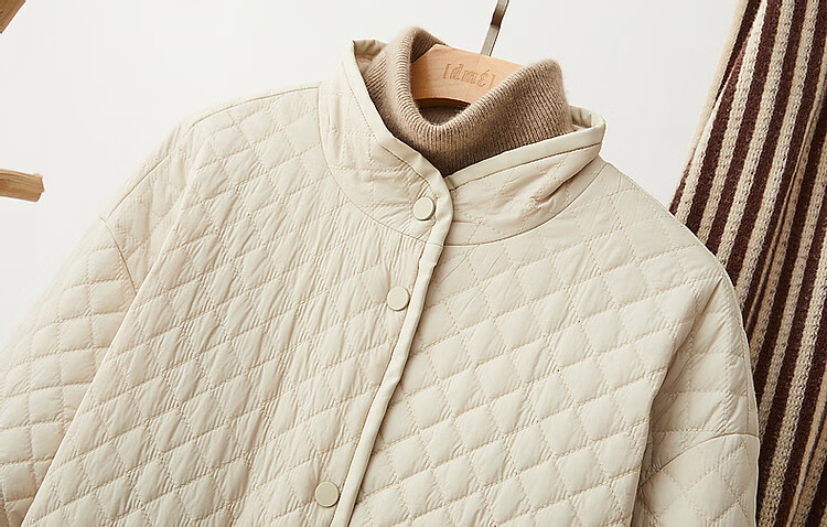 Dme [Quilted Diamond-Patterned Cotton Coat] Winter Stand-Collar Loose Drop-Shoulder Anti-Chafe Padded Jacket for Women, Mid-Length Style, Black, Size M 6