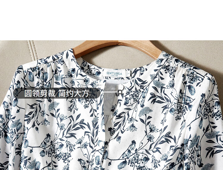 Sentubila New Chinese-Style National Style Dress, Summer Wear, Blue And White Porcelain Print, Elegant Waist-Cinching Slimming Dress, White with Blue Flowers, Size L 20