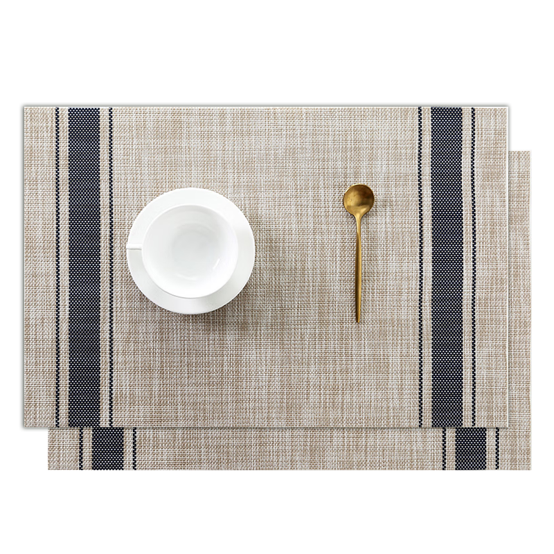 FOOJO Placemats, Wooden Dining Table Mats for Western Cuisine, Home Use Heat-Resistant Waterproof Oil-Proof Scald-Proof Table Mats, Simple Striped Design, 2 Pieces