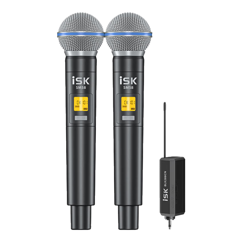 ISK SM58 Professional Wireless One-To Dynamic Microphone, Complete Sound Card Set for Singing, Shouting, Outdoor Performances, Live Streaming, Karaoke Recording Equipment, Microphone Kit