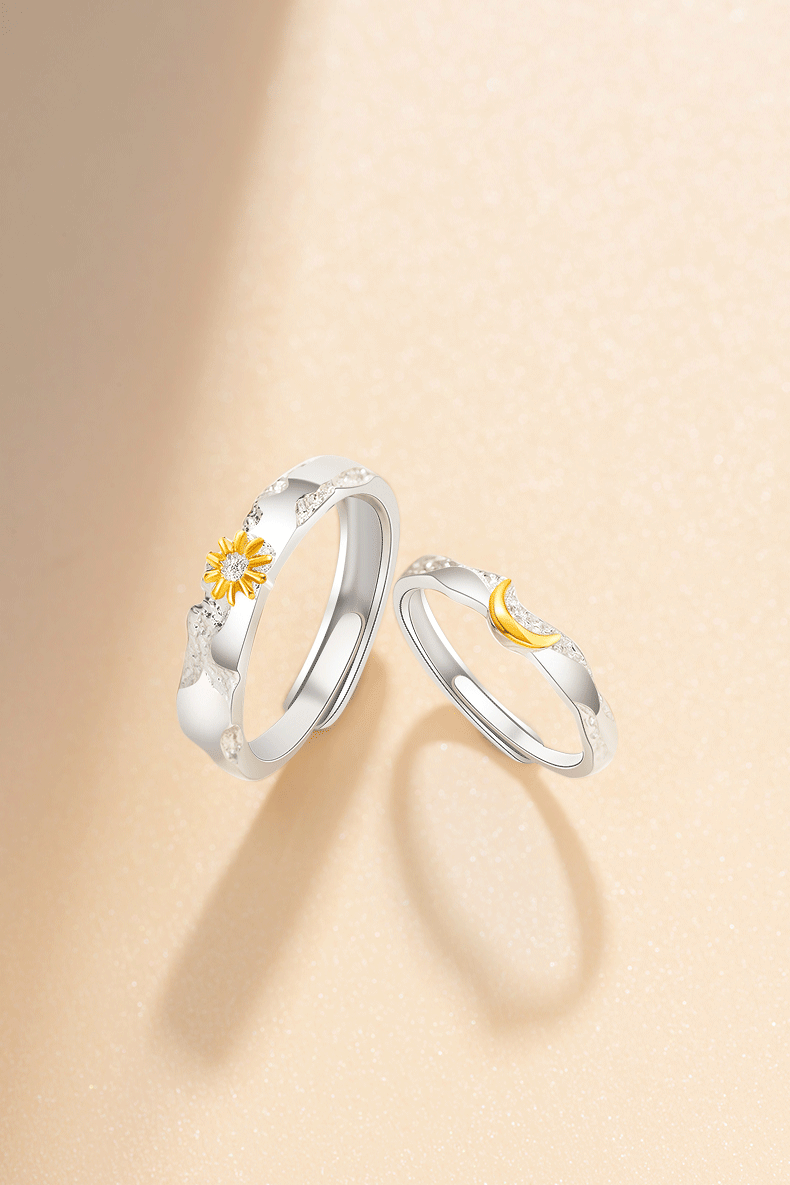 Zhoubaifu [1000+ Stores] Sun And Moon Couple Rings for Men And Women, Birthday Gift for Girlfriend Or Wife 1