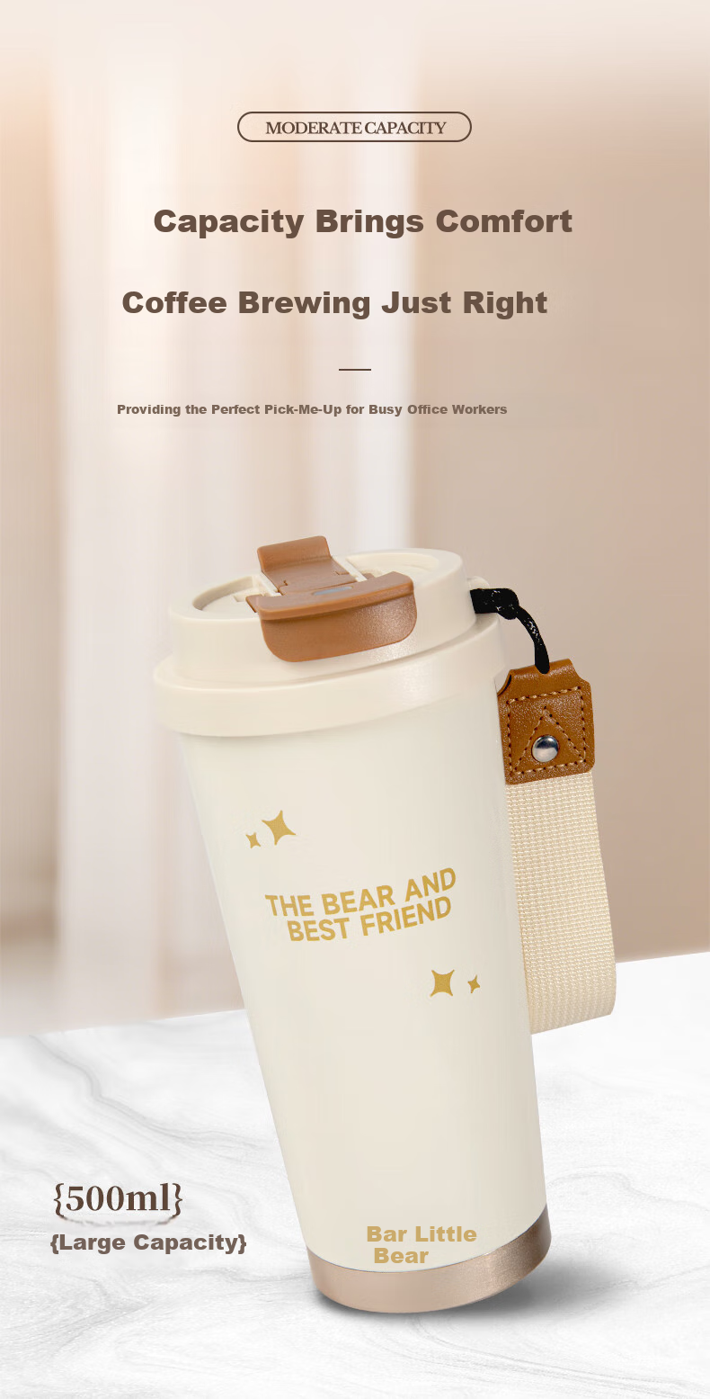 Bear Insulated Mug Coffee Cup 316L Stainless Steel Dual-Use High-End Water Bottle for Men And Women Silver 350ml Gift 8