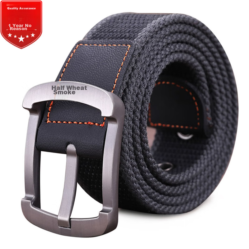 HALFEEL Canvas Belt for Men, Leather Belt for Young People, Korean-Style Trouser Belt with Pin Buckle, Casual Outdoor Student Military Training Durable Gift