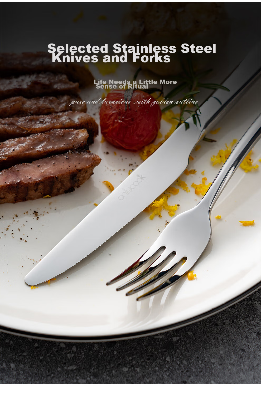 Onlycook Steak Knife And Fork Set, Steak Plate, Western Cutlery Set for Home Use with Knife, Fork And Plate, Gift Box Packaging, 10 Inches 5