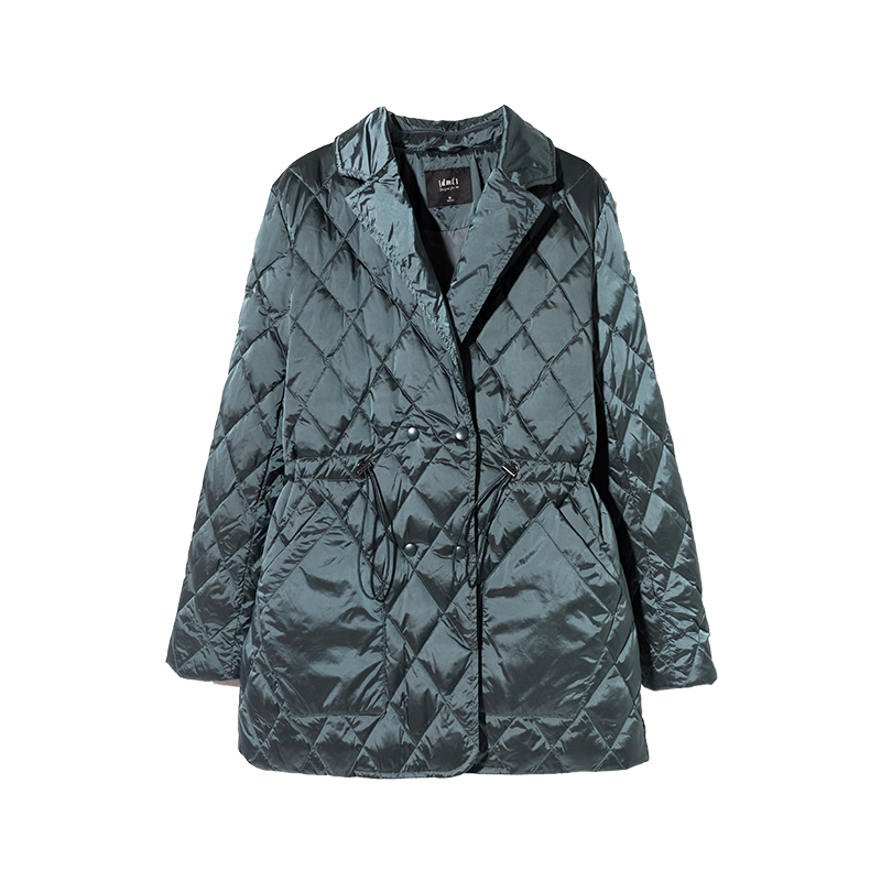 Dme [Diamond Pattern Short down Jacket], Winter Commute Lapel Drawstring Waist-Cinching Diamond Pattern Suit-Style down Jacket for Women, Short Style