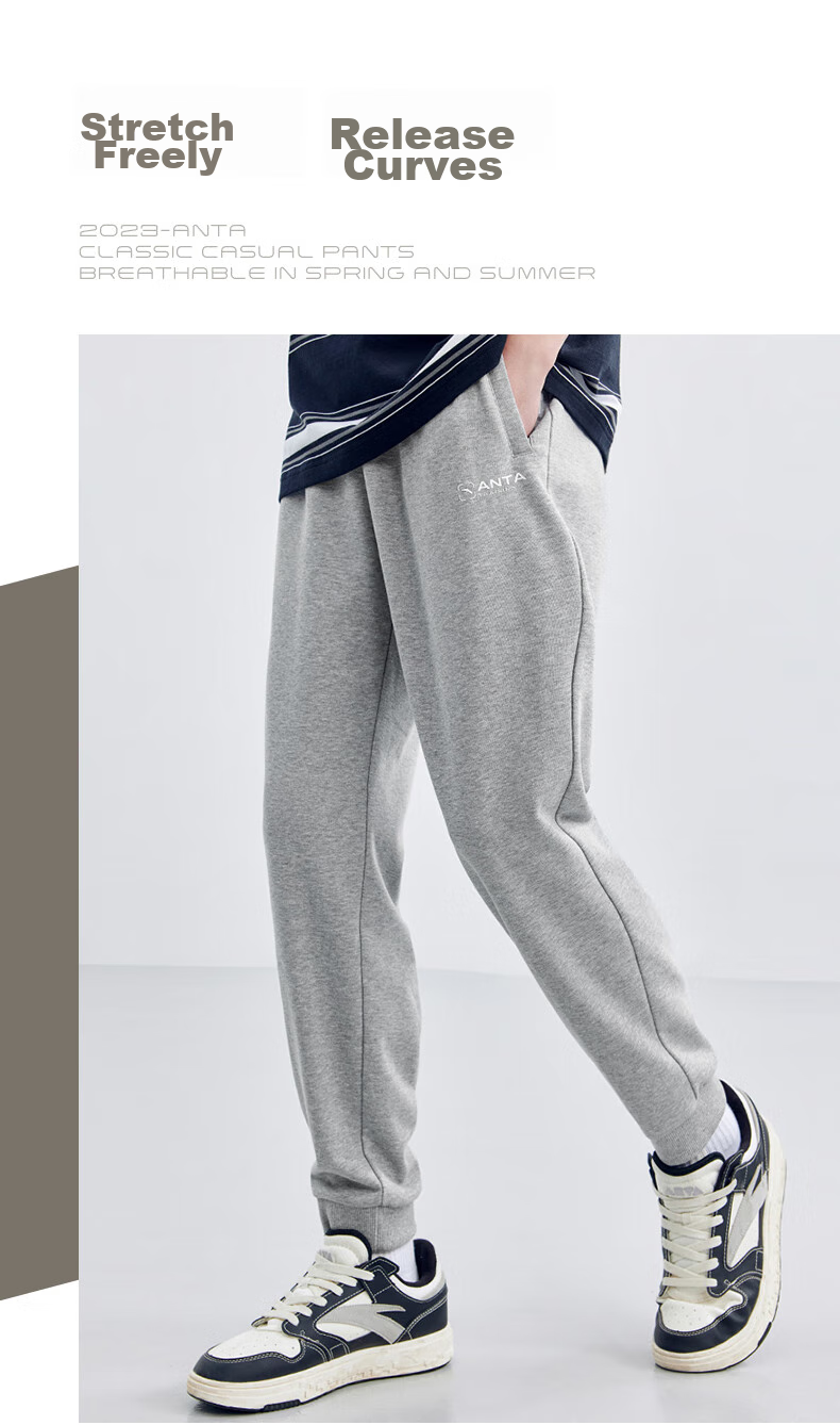Anta Fleece-Lined Warm Men's Straight-Leg Sweatpants Spring Knit Outdoor Running Trousers Casual Pants 11
