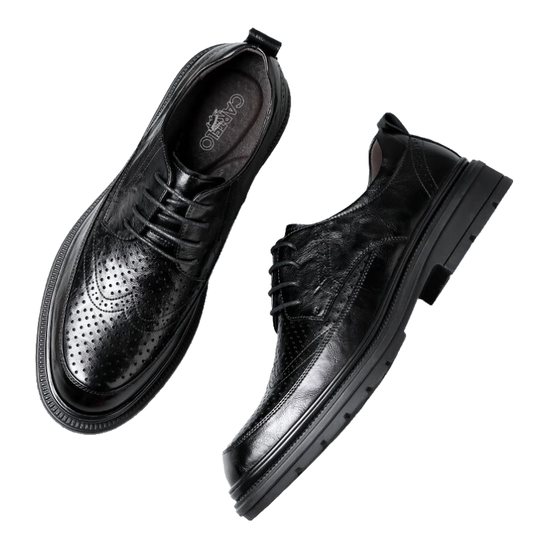 CARTELO Men's Brogue Leather Shoes, Breathable Hollow-Out Cowhide Leather Shoes for Men 9916, Black Hollow-Out Style, Size 40