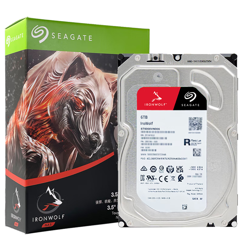 SEAGATE NAS Hard Drive 6TB 256MB Cache Mechanical CMR Vertical Silent Low Power Data Recovery Service 3.5 Inch SEAGATE IronWolf ST6000VN006