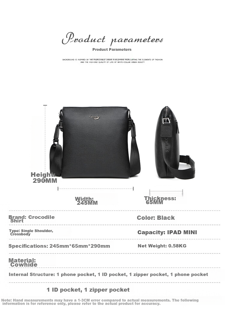 CROCODILE Top-Grain Leather Shark Pattern Shoulder Bag, Men's Business Crossbody Bag, Gift for Boyfriend XT2119 10
