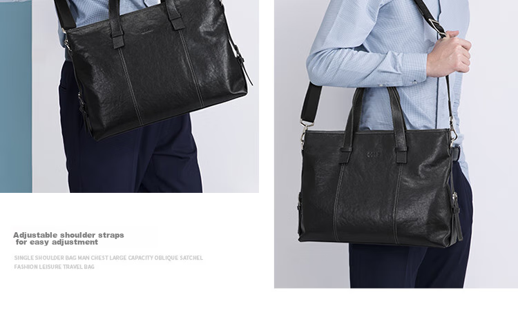 GOLF Briefcase, Men's Business Top-Grain Leather Handbag, Large Capacity Laptop Bag, Fashionable Horizontal Style Shoulder Crossbody Bag 28