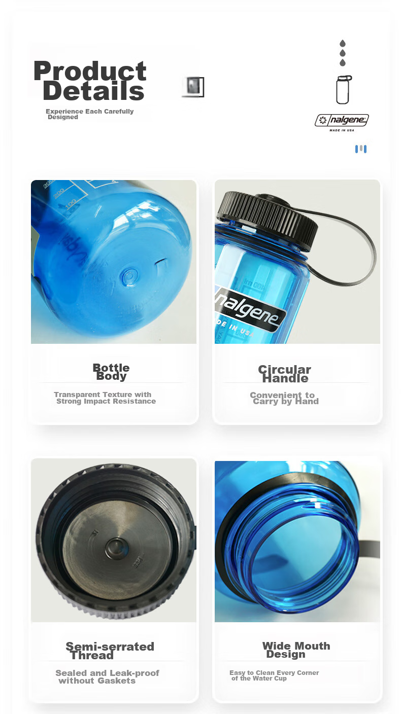 Nalgene Imported Plastic Water Bottle from USA, Outdoor Sports Cup for Men And Women Students, Summer Heat-Resistant Portable Measured Cup 500ml 15