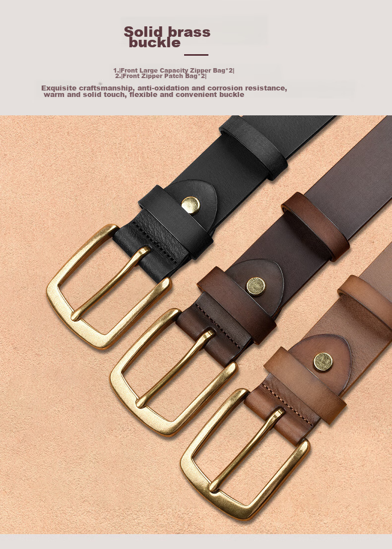 JEEP SPIRIT Men's Business Belt with Brass Buckle, Vintage Top-Grain Leather, Belt Loops, Waistband, Trouser Belt, Father's Day Gift for Dad 8