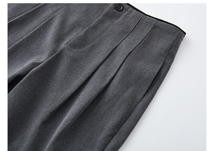 Dme [Zhi Gan Low Saturation] Spring And Autumn Smart Commute Waist-Cutting Color-Block Long Pants Double-Folded Brushed Women's Casual Trousers 14