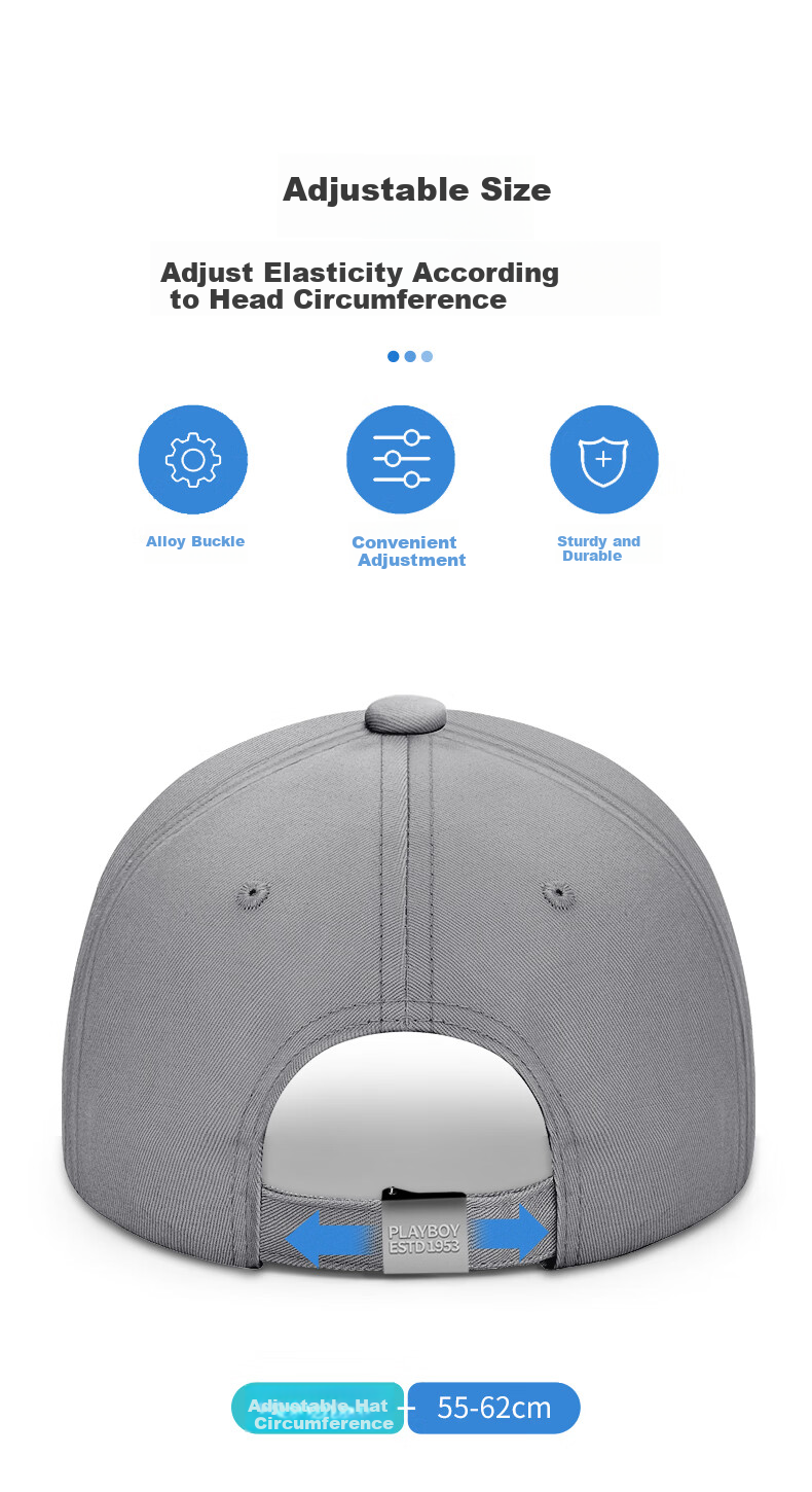 PLAYBOY Baseball Cap for Men, All-Season Visor Hat, Sun Hat, UV Protection, Breathable Fishing Hat, Gray 7
