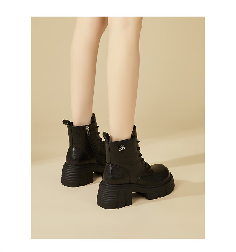 DAPHNE Thick-Soled Women's Martin Boots, Winter British Style Versatile Fleece-Lined Ankle Boots, Fashion Boots for Women, Black, Size 35 8
