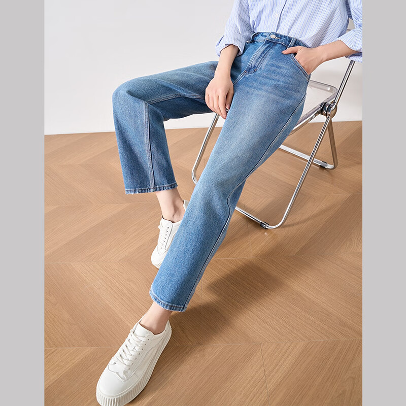 Oulain Women's Jeans, Loose-Fitting Casual Nine-Point Pants for Commuting, Suitable for Spring, Summer And Autumn, Denim Blue, Size L