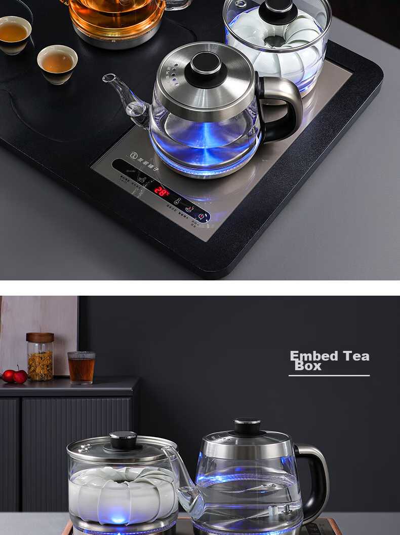 Biooner Fully Automatic Electric Kettle with Water Dispenser, Tea Maker, And Tea Table All-In for Home And Office Use, Integrated Tea Set XT-S07 Silver-Gray Three-Piece Set 1L 22
