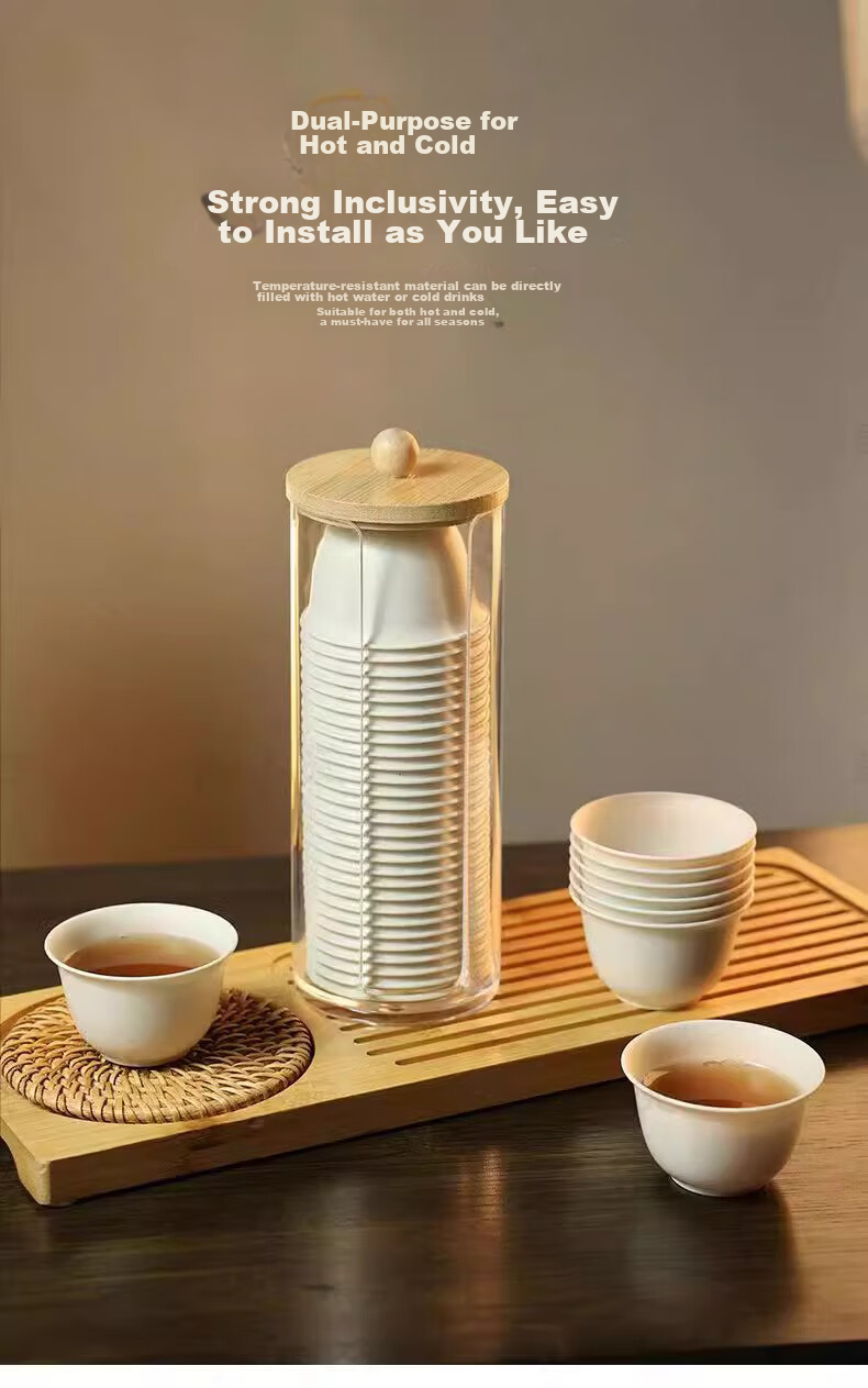 PAKCHOICE Disposable Kung Fu Tea Cups 60ml Biodegradable Rice Husk Tea Cups High-Quality Heat-Resistant Tea Cups for Brewing, 96 Pieces + Cup Holder 6