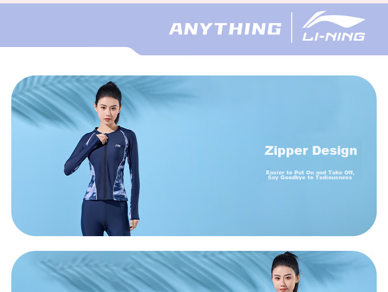 Li-Ning Women's Two-Piece Swimsuit with Long Sleeves And Pants, Conservative Surfing Suit, Beach Sun Protection Hot Spring Swimwear 518, Blue-Gray, L 13