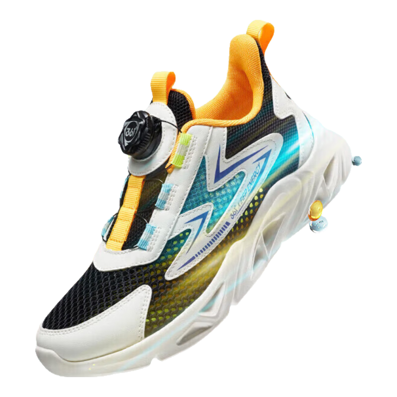 361° Children's Shoes, Kids' Running Shoes Summer, Boys And Girls 3-14 Years Old, Large Mesh Rotary Knob Running Shoes, Black Size 38