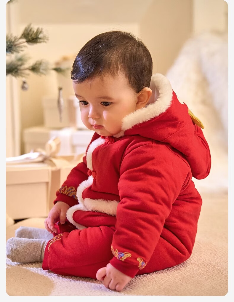 DAVE & BELLA Newborn Chinese-Style New Year Outfit, Warm Winter Clothing, Red Baby Boy Infant Clothes, New Year Onesie 13