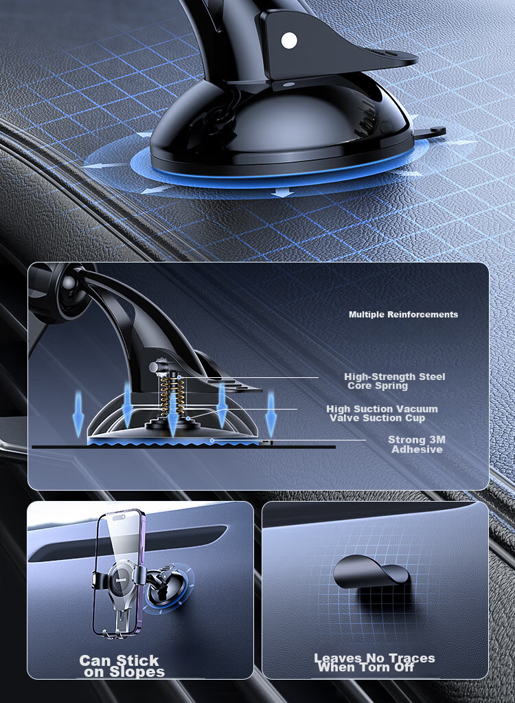 Baseus Car Phone Holder, Suction Cup Navigation Mount for Car Dashboard, Front Windshield And Center Console Holder 8