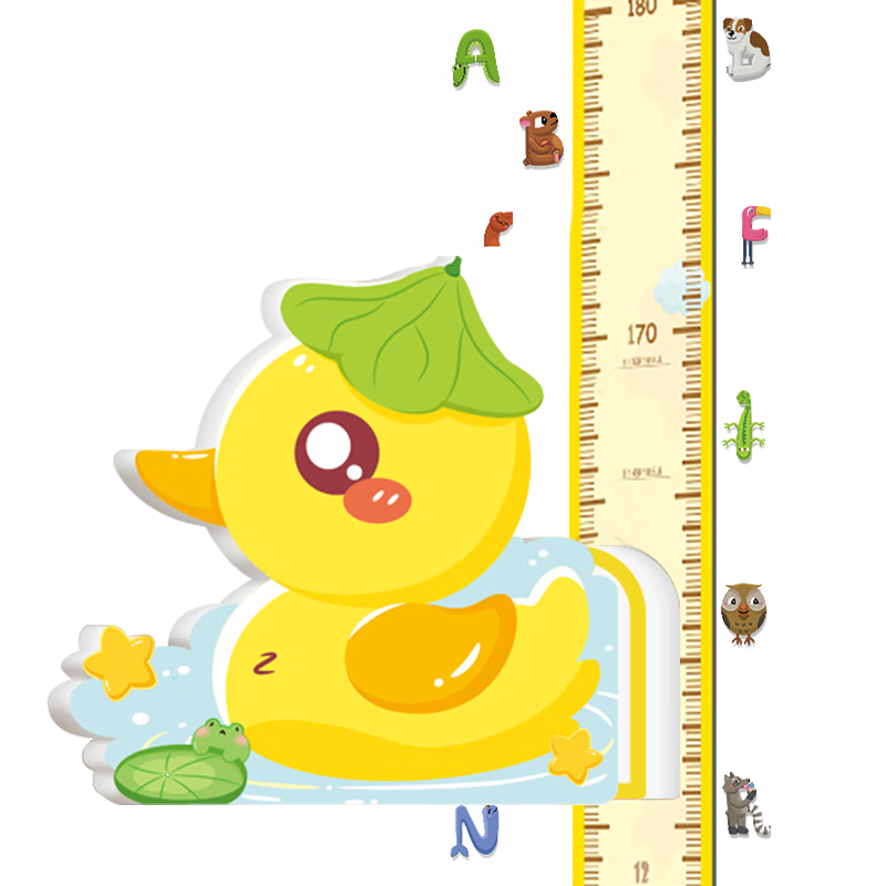 Cuttlefish 3D Cartoon Height Chart Sticker Yellow Duck Removable Growth Measurement Wall Decal for Living Room Baby