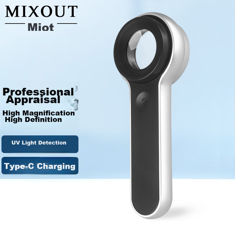 MIXOUT Portable High Magnification Magnifying Glass with LED Light for Smoke, Alcohol, Jewelry, Antiques, UV Light, USB Direct Charging