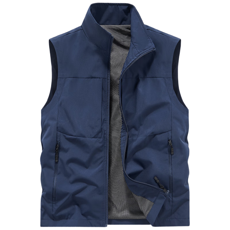 JEEP SPIRIT Men's Outdoor Casual Quick-Dry Vest Blue 2XL Autumn Breathable Simple Stand Collar Photography Jacket