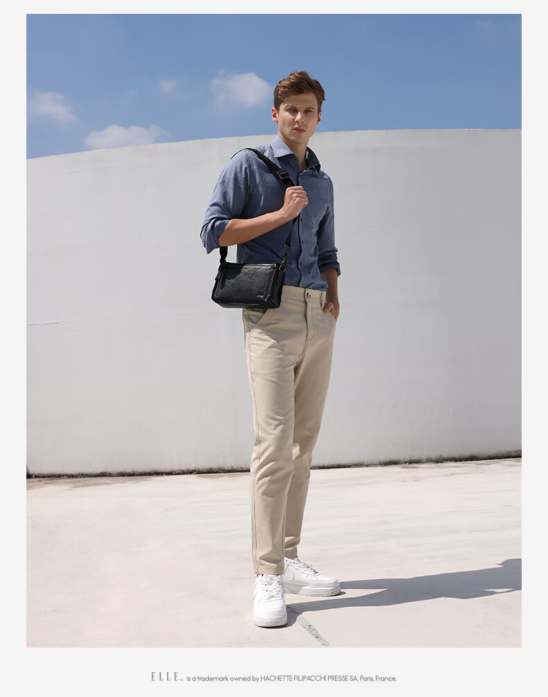 ELLE HOMME Men's Crossbody Bag, Fashionable Genuine Leather Shoulder Bag, Casual Large-Capacity Small Satchel Cowhide Men's Bag 206730 Black Birthday Gift for Boyfriend 5