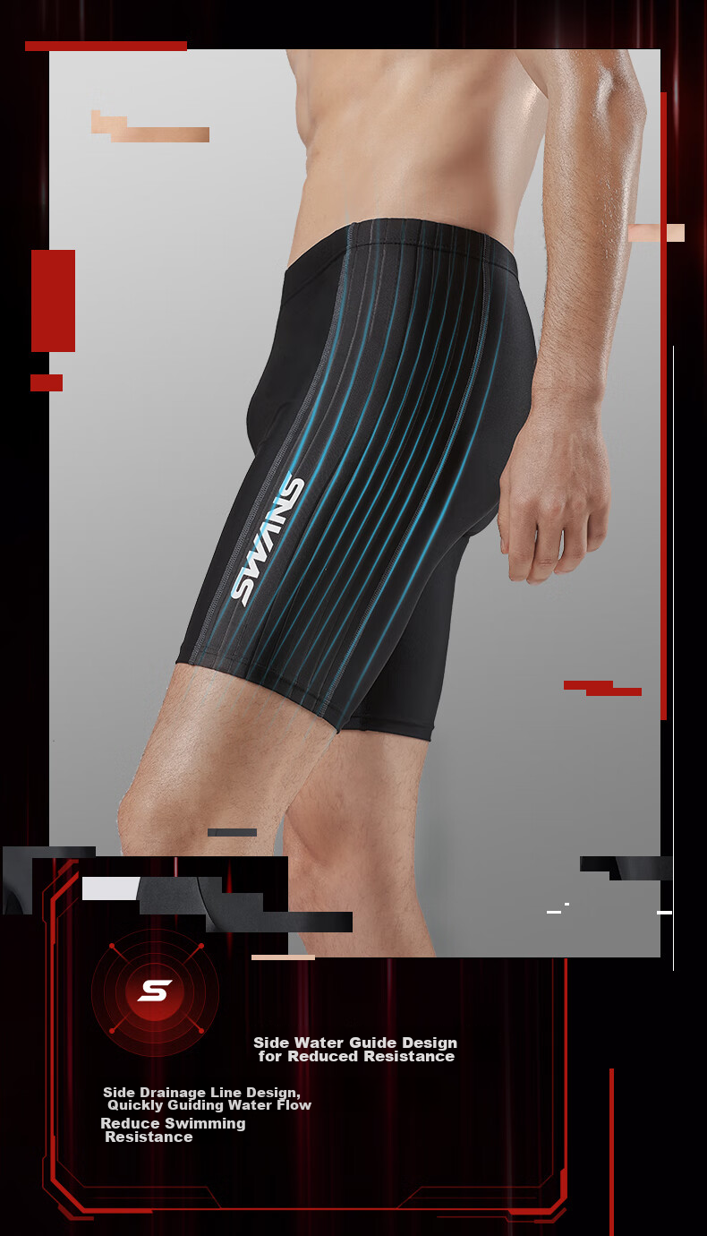 SWANS Men's Swim Trunks, Swim Cap, Swimming Goggles, Swim Bag Four-Piece Set Professional Knee-Length Swim Shorts Men's Suit Swimming L 6
