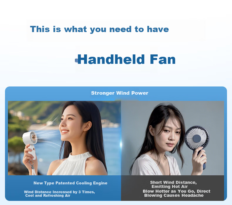 Jinlongxing [Turbo Wind Concentration] Handheld Mini Portable Fan with Long Battery Life, Quiet Operation, Lanyard, And Compact Desktop Design - Blue 3