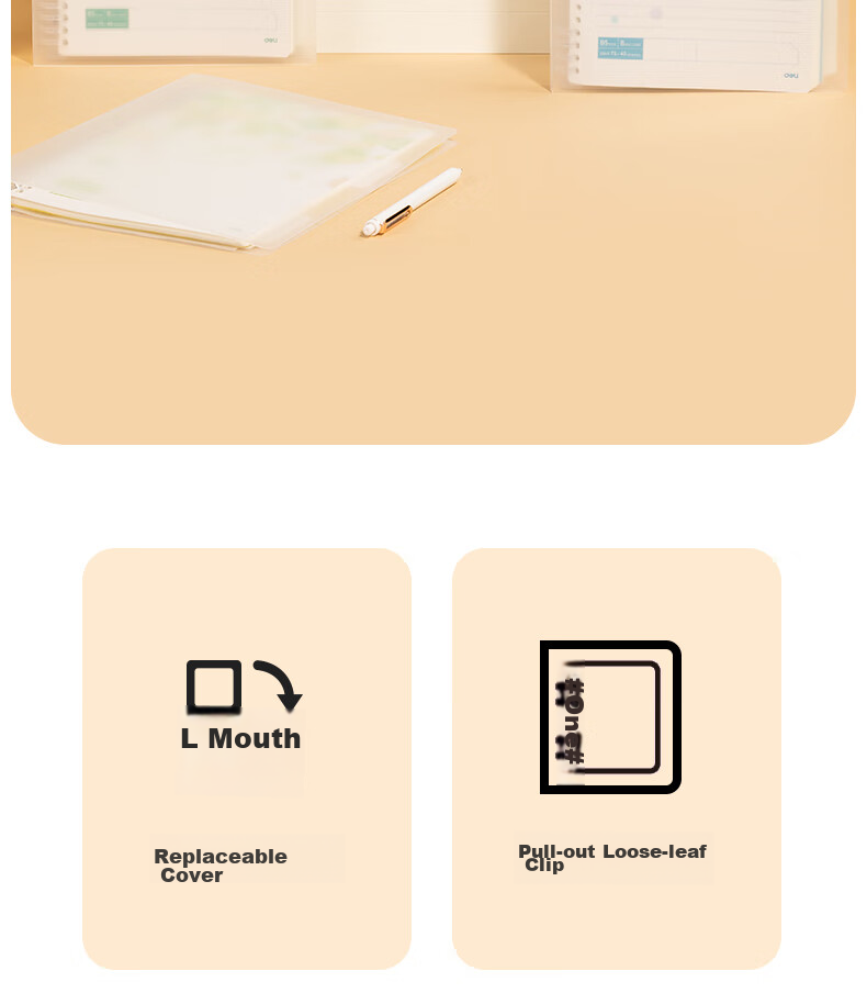 Deli B5 Loose-Leaf Notebook, Xingyu Watercolor Series, 40 Sheets/80 Pages, Comfortable to Hold, 8-Hole Refill Paper, Lined Pages, Replacement Covers, Exam Preparation, Error Correction, Homework Notebook HB540-P 2