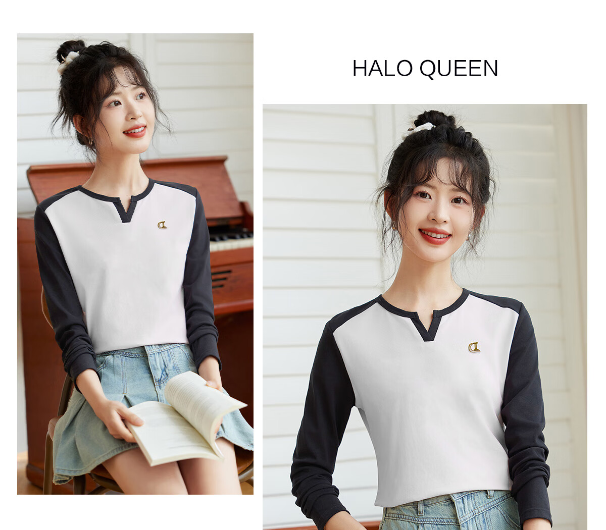 Halo Queen Long-Sleeve T-Shirt for Women, Wilderness Maillard Style Spring And Autumn Raglan Sleeve Rabbit Base Shirt Casual New Product H143T2017 55