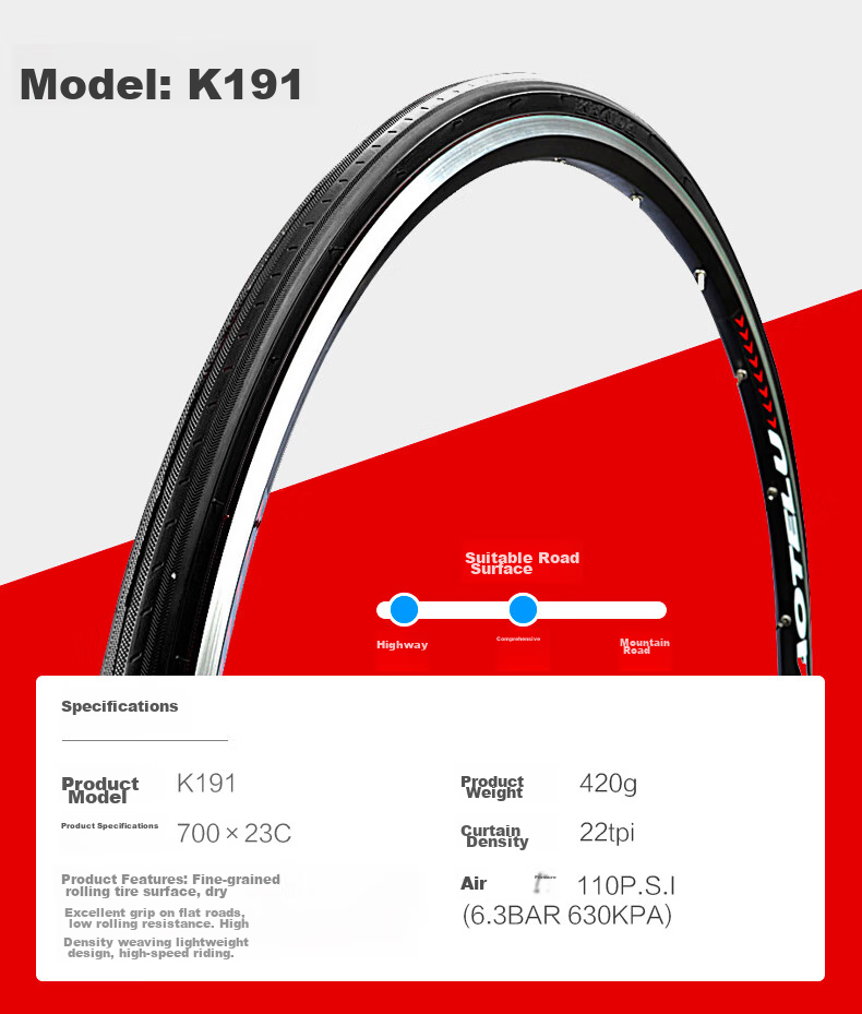 KENDA K193 Road Bike Outer Tire, 700X32c, Bicycle Smooth Tire, Low Resistance, Wear-Resistant, Black 9